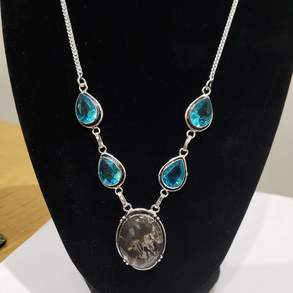Ocean Jasper Blue Topaz Handmade Silver Necklace
